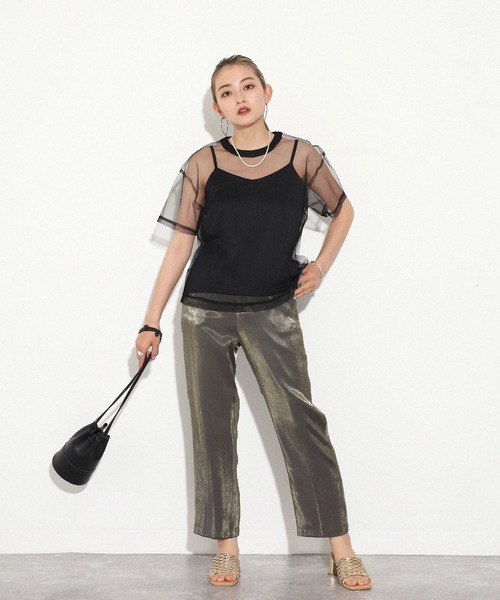 AULI（アウリィ）の「【低身長向けサイズ】チュールTシャツ＋キャミソールセット（Tシャツ/カットソー・レディース・ブラック/グレー/カーキ・XS）」の11枚目の写真