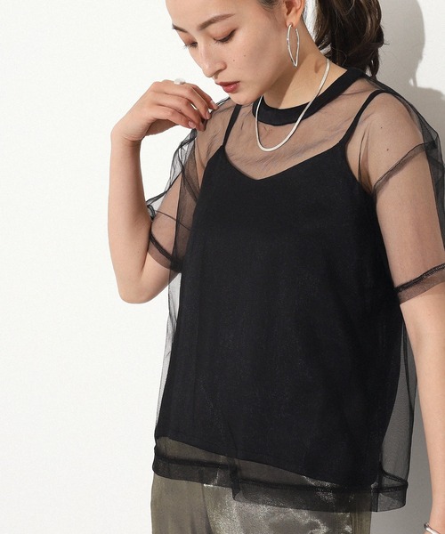 AULI（アウリィ）の「【低身長向けサイズ】チュールTシャツ＋キャミソールセット（Tシャツ/カットソー・レディース・ブラック/グレー/カーキ・XS）」の13枚目の写真