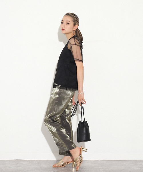 AULI（アウリィ）の「【低身長向けサイズ】チュールTシャツ＋キャミソールセット（Tシャツ/カットソー・レディース・ブラック/グレー/カーキ・XS）」の5枚目の写真