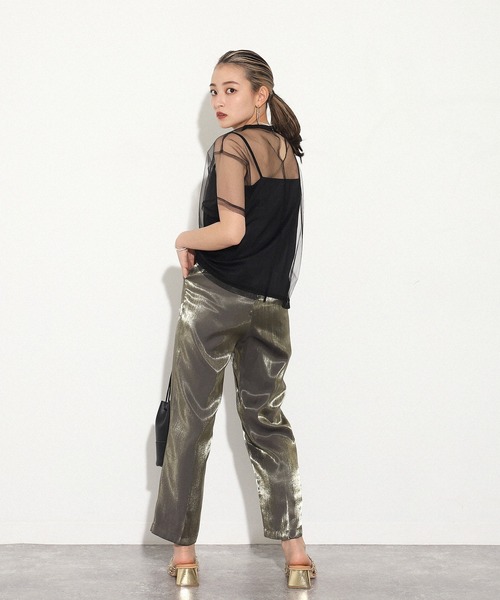 AULI（アウリィ）の「【低身長向けサイズ】チュールTシャツ＋キャミソールセット（Tシャツ/カットソー・レディース・ブラック/グレー/カーキ・XS）」の7枚目の写真