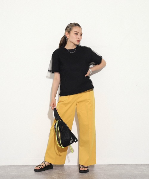 AULI（アウリィ）の「【低身長向けサイズ】チュールTシャツ＋キャミソールセット（Tシャツ/カットソー・レディース・ブラック/グレー/カーキ・XS）」の18枚目の写真