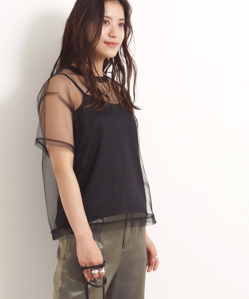 AULI（アウリィ）の「【低身長向けサイズ】チュールTシャツ＋キャミソールセット（Tシャツ/カットソー・レディース・ブラック/グレー/カーキ・XS）」の21枚目の写真