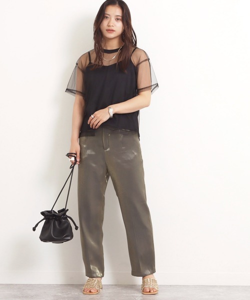 AULI（アウリィ）の「【低身長向けサイズ】チュールTシャツ＋キャミソールセット（Tシャツ/カットソー・レディース・ブラック/グレー/カーキ・XS）」の22枚目の写真