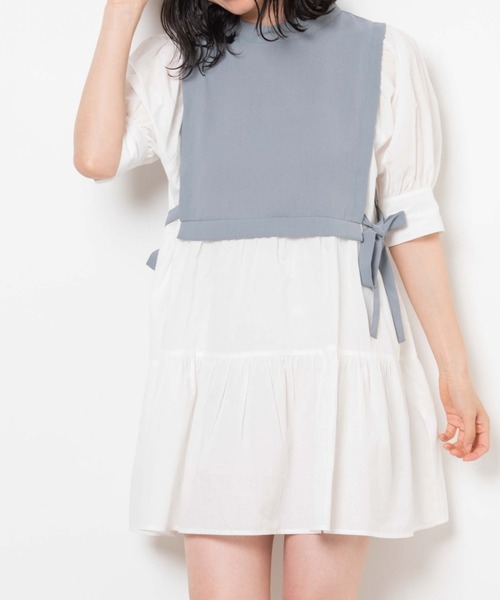 WEGO（ウィゴー）の「WEGO/サイドリボンレイヤードミニワンピース（ワンピース・レディース・サックスブルー/ブラック・FREE）」の2枚目の写真