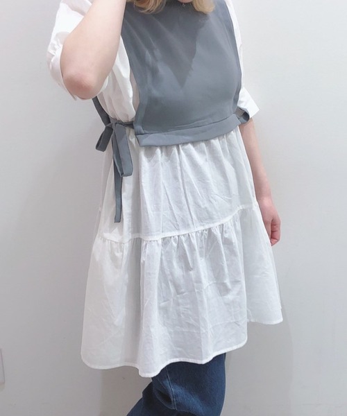 WEGO（ウィゴー）の「WEGO/サイドリボンレイヤードミニワンピース（ワンピース・レディース・サックスブルー/ブラック・FREE）」の4枚目の写真