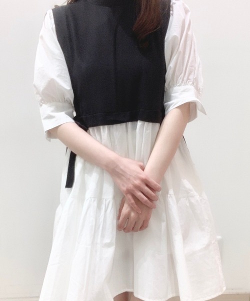 WEGO（ウィゴー）の「WEGO/サイドリボンレイヤードミニワンピース（ワンピース・レディース・サックスブルー/ブラック・FREE）」の5枚目の写真