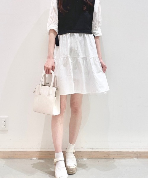 WEGO（ウィゴー）の「WEGO/サイドリボンレイヤードミニワンピース（ワンピース・レディース・サックスブルー/ブラック・FREE）」の6枚目の写真