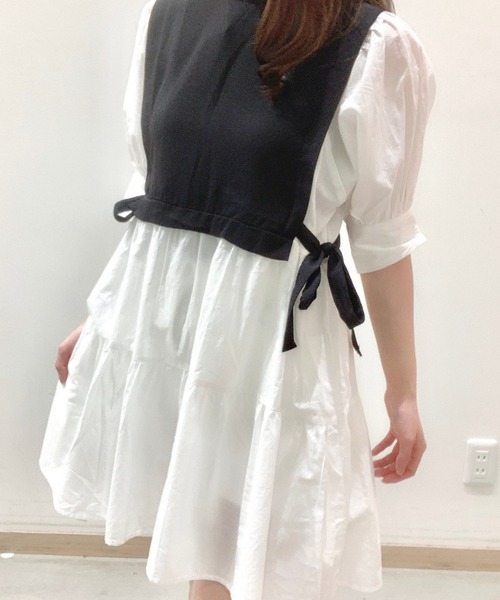 WEGO（ウィゴー）の「WEGO/サイドリボンレイヤードミニワンピース（ワンピース・レディース・サックスブルー/ブラック・FREE）」の7枚目の写真