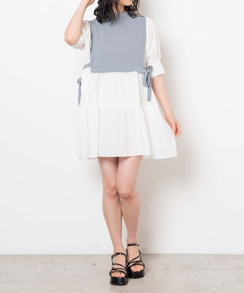 WEGO（ウィゴー）の「WEGO/サイドリボンレイヤードミニワンピース（ワンピース・レディース・サックスブルー/ブラック・FREE）」の12枚目の写真