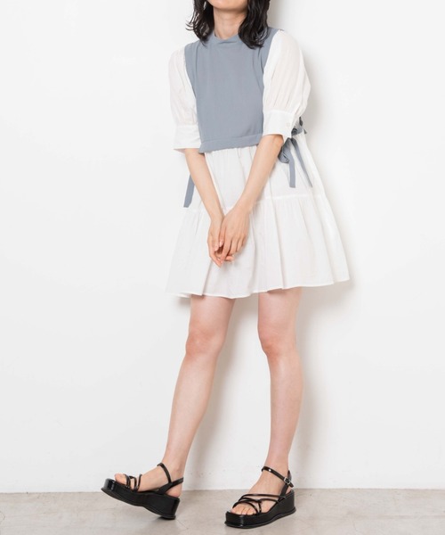 WEGO（ウィゴー）の「WEGO/サイドリボンレイヤードミニワンピース（ワンピース・レディース・サックスブルー/ブラック・FREE）」の15枚目の写真