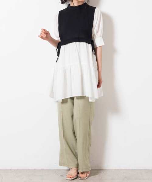 WEGO（ウィゴー）の「WEGO/サイドリボンレイヤードミニワンピース（ワンピース・レディース・サックスブルー/ブラック・FREE）」の8枚目の写真