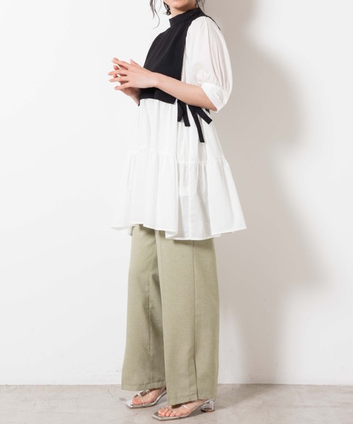 WEGO（ウィゴー）の「WEGO/サイドリボンレイヤードミニワンピース（ワンピース・レディース・サックスブルー/ブラック・FREE）」の9枚目の写真