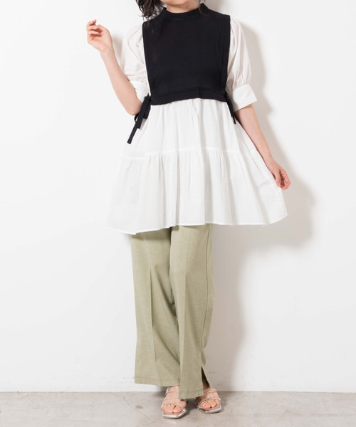 WEGO（ウィゴー）の「WEGO/サイドリボンレイヤードミニワンピース（ワンピース・レディース・サックスブルー/ブラック・FREE）」の10枚目の写真