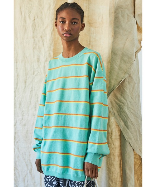 AlexanderLeeChang（アレキサンダーリーチャン）の「AlexanderLeeChang アレキサンダーリーチャン / PICOT BORDER KNIT ピコットボーダービッグシルエットニット セーター / AC062102（ニット/セーター・メンズ・ネイビー/ミント/ブラウン・2/3）」の3枚目の写真