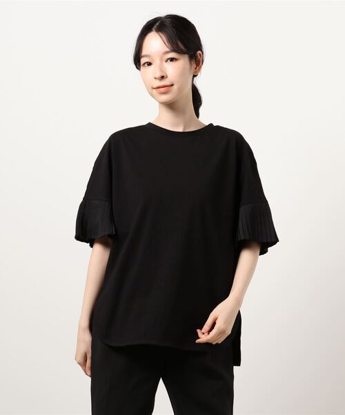 AMERICAN HOLIC(アメリカンホリック)の「異素材プリーツ袖カットプルオーバー *(Tシャツ/カットソー・レディース・ダークネイビー/オフホワイト・M/L)」の3枚目の写真