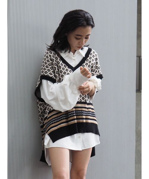 EVRIS（エヴリス）の「ジャガードニットベスト（ニット/セーター・レディース・ブラック/ベージュ・FREE）」の9枚目の写真