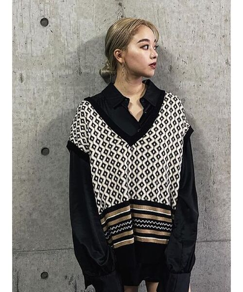 EVRIS（エヴリス）の「ジャガードニットベスト（ニット/セーター・レディース・ブラック/ベージュ・FREE）」の12枚目の写真