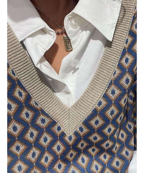 EVRIS（エヴリス）の「ジャガードニットベスト（ニット/セーター・レディース・ブラック/ベージュ・FREE）」の15枚目の写真