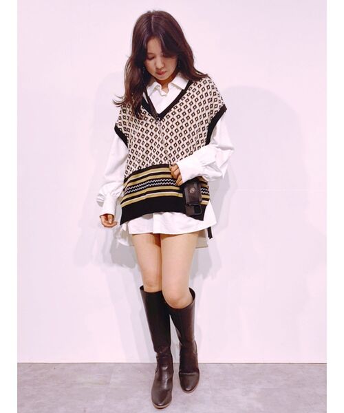 EVRIS（エヴリス）の「ジャガードニットベスト（ニット/セーター・レディース・ブラック/ベージュ・FREE）」の20枚目の写真