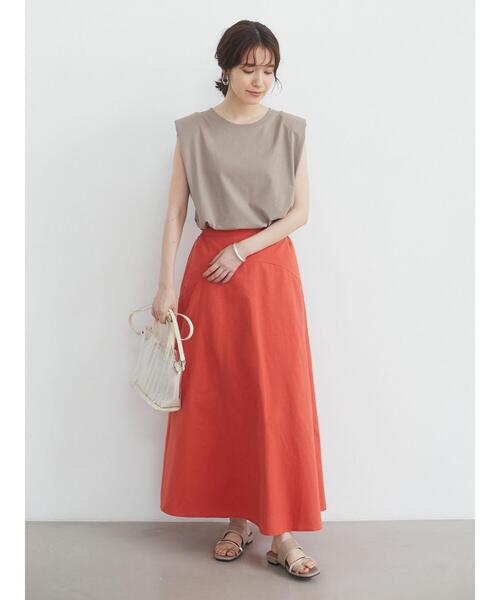 Green　Parks（グリーンパークス）の「ベルギーリネンブレンド 切替スカート＊（スカート・レディース・チャコールグレー/オレンジ/グリーン/モカ・FREE）」の10枚目の写真