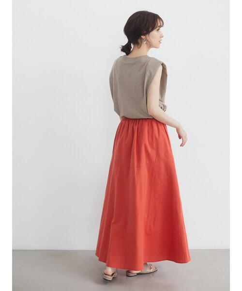 Green　Parks（グリーンパークス）の「ベルギーリネンブレンド 切替スカート＊（スカート・レディース・チャコールグレー/オレンジ/グリーン/モカ・FREE）」の12枚目の写真