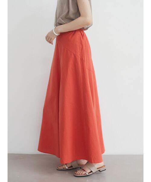 Green　Parks（グリーンパークス）の「ベルギーリネンブレンド 切替スカート＊（スカート・レディース・チャコールグレー/オレンジ/グリーン/モカ・FREE）」の13枚目の写真