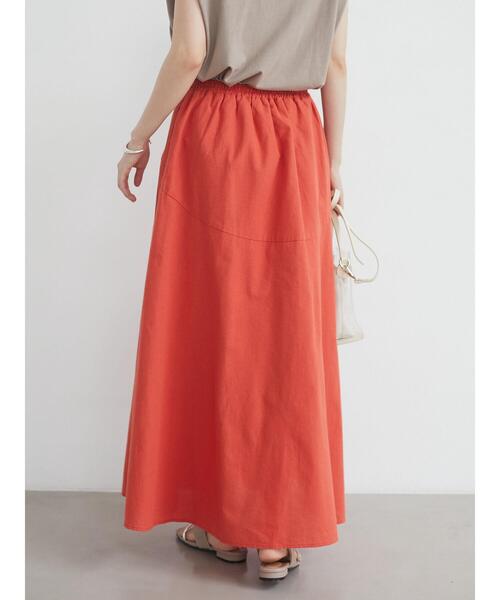 Green　Parks（グリーンパークス）の「ベルギーリネンブレンド 切替スカート＊（スカート・レディース・チャコールグレー/オレンジ/グリーン/モカ・FREE）」の14枚目の写真