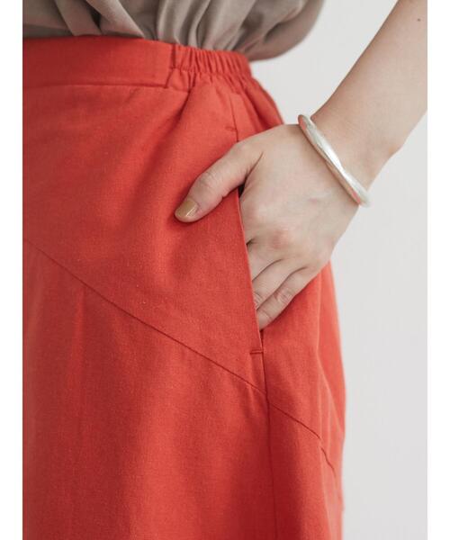 Green　Parks（グリーンパークス）の「ベルギーリネンブレンド 切替スカート＊（スカート・レディース・チャコールグレー/オレンジ/グリーン/モカ・FREE）」の16枚目の写真