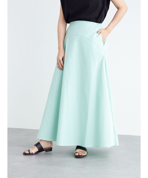 Green　Parks（グリーンパークス）の「ベルギーリネンブレンド 切替スカート＊（スカート・レディース・チャコールグレー/オレンジ/グリーン/モカ・FREE）」の3枚目の写真