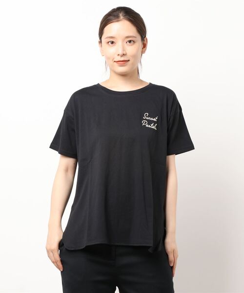 Samansa Mos2(サマンサ モスモス)の「【オーガニックコットン】ロゴ刺繍Tシャツ(Tシャツ/カットソー・レディース・ブラック/ブラウン/オフホワイト/グリーン・フリ-)」の3枚目の写真