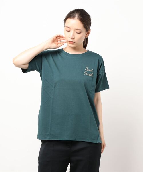 Samansa Mos2(サマンサ モスモス)の「【オーガニックコットン】ロゴ刺繍Tシャツ(Tシャツ/カットソー・レディース・ブラック/ブラウン/オフホワイト/グリーン・フリ-)」の7枚目の写真