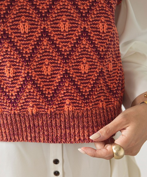 rectangle(レクタングル)の「ジオメ柄ニットベスト(ベスト・レディース・グレー/オレンジ・FREE)」の8枚目の写真