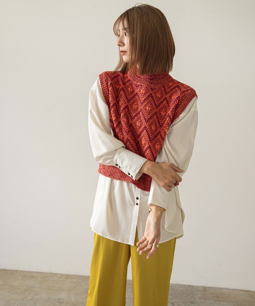 rectangle(レクタングル)の「ジオメ柄ニットベスト(ベスト・レディース・グレー/オレンジ・FREE)」の13枚目の写真