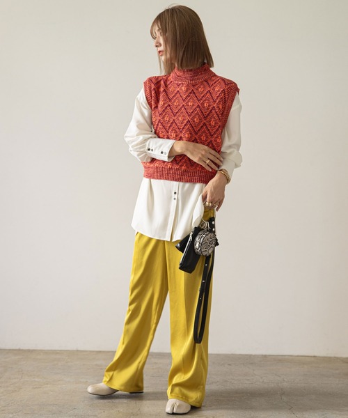 rectangle(レクタングル)の「ジオメ柄ニットベスト(ベスト・レディース・グレー/オレンジ・FREE)」の15枚目の写真