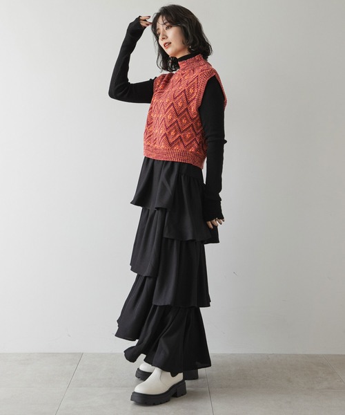 rectangle(レクタングル)の「ジオメ柄ニットベスト(ベスト・レディース・グレー/オレンジ・FREE)」の19枚目の写真