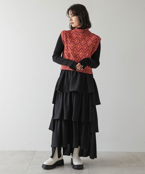 rectangle(レクタングル)の「ジオメ柄ニットベスト(ベスト・レディース・グレー/オレンジ・FREE)」の18枚目の写真