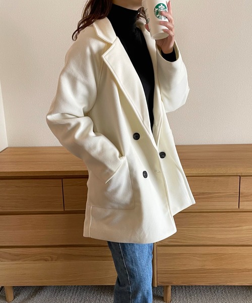 emi+(エミプラス)の「チュニックチェスターコート(テーラードジャケット・レディース・アイボリー/ブラック/モカ/キャメル/モスグリーン・M/L)」の2枚目の写真