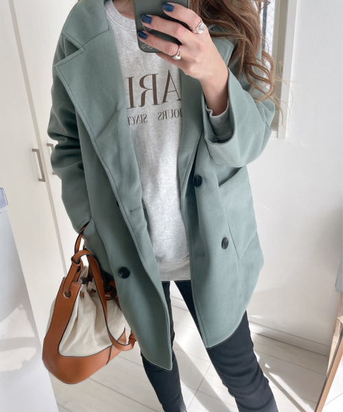 emi+(エミプラス)の「チュニックチェスターコート(テーラードジャケット・レディース・アイボリー/ブラック/モカ/キャメル/モスグリーン・M/L)」の4枚目の写真