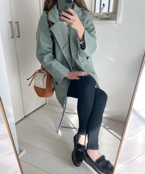 emi+(エミプラス)の「チュニックチェスターコート(テーラードジャケット・レディース・アイボリー/ブラック/モカ/キャメル/モスグリーン・M/L)」の6枚目の写真