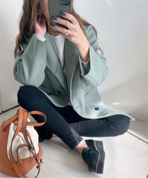 emi+(エミプラス)の「チュニックチェスターコート(テーラードジャケット・レディース・アイボリー/ブラック/モカ/キャメル/モスグリーン・M/L)」の9枚目の写真