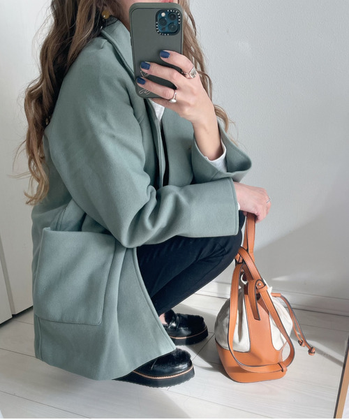 emi+(エミプラス)の「チュニックチェスターコート(テーラードジャケット・レディース・アイボリー/ブラック/モカ/キャメル/モスグリーン・M/L)」の10枚目の写真