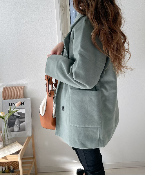 emi+(エミプラス)の「チュニックチェスターコート(テーラードジャケット・レディース・アイボリー/ブラック/モカ/キャメル/モスグリーン・M/L)」の12枚目の写真