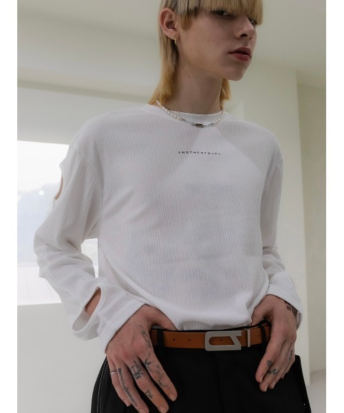 ANOTHERYOUTH（アナザーユース）の「【ANOTHERYOUTH/アナザーユース】cut-out long sleeve/長袖 ロンT（Tシャツ/カットソー・メンズ・ホワイト/ブラック・ONE SIZE）」の15枚目の写真