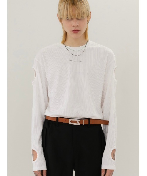ANOTHERYOUTH（アナザーユース）の「【ANOTHERYOUTH/アナザーユース】cut-out long sleeve/長袖 ロンT（Tシャツ/カットソー・メンズ・ホワイト/ブラック・ONE SIZE）」の7枚目の写真