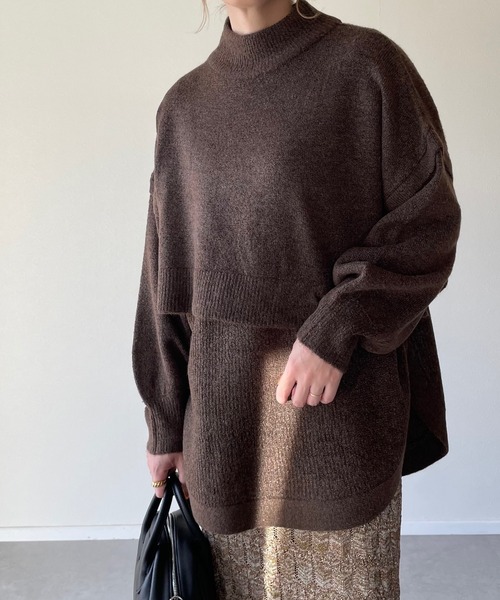 y/m by misato（イムバイミサト）の「ミックスヤーンレイヤードトップス（ニット/セーター・レディース・パープル/ブラウン/グレイッシュベージュ・FREE）」の8枚目の写真