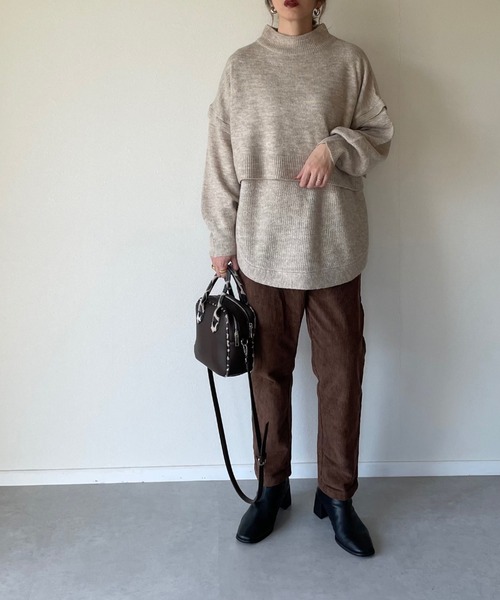 y/m by misato（イムバイミサト）の「ミックスヤーンレイヤードトップス（ニット/セーター・レディース・パープル/ブラウン/グレイッシュベージュ・FREE）」の17枚目の写真