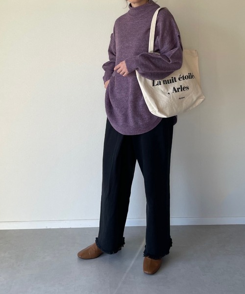 y/m by misato（イムバイミサト）の「ミックスヤーンレイヤードトップス（ニット/セーター・レディース・パープル/ブラウン/グレイッシュベージュ・FREE）」の7枚目の写真