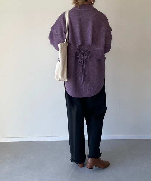 y/m by misato（イムバイミサト）の「ミックスヤーンレイヤードトップス（ニット/セーター・レディース・パープル/ブラウン/グレイッシュベージュ・FREE）」の15枚目の写真