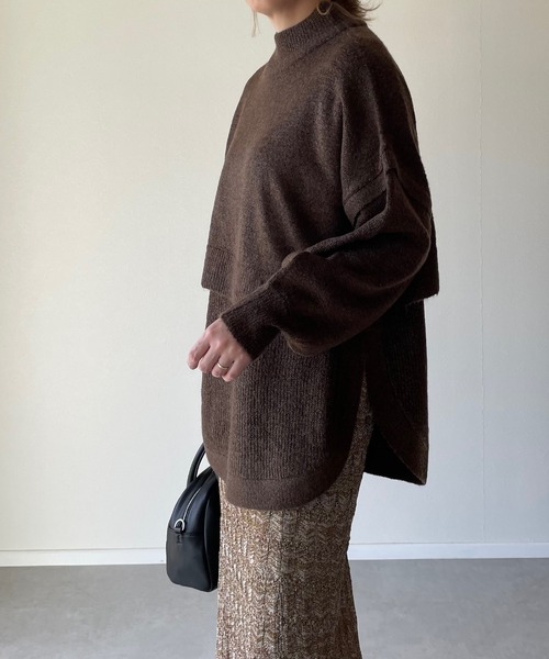 y/m by misato（イムバイミサト）の「ミックスヤーンレイヤードトップス（ニット/セーター・レディース・パープル/ブラウン/グレイッシュベージュ・FREE）」の22枚目の写真