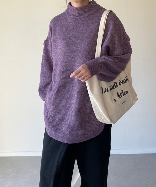 y/m by misato（イムバイミサト）の「ミックスヤーンレイヤードトップス（ニット/セーター・レディース・パープル/ブラウン/グレイッシュベージュ・FREE）」の14枚目の写真